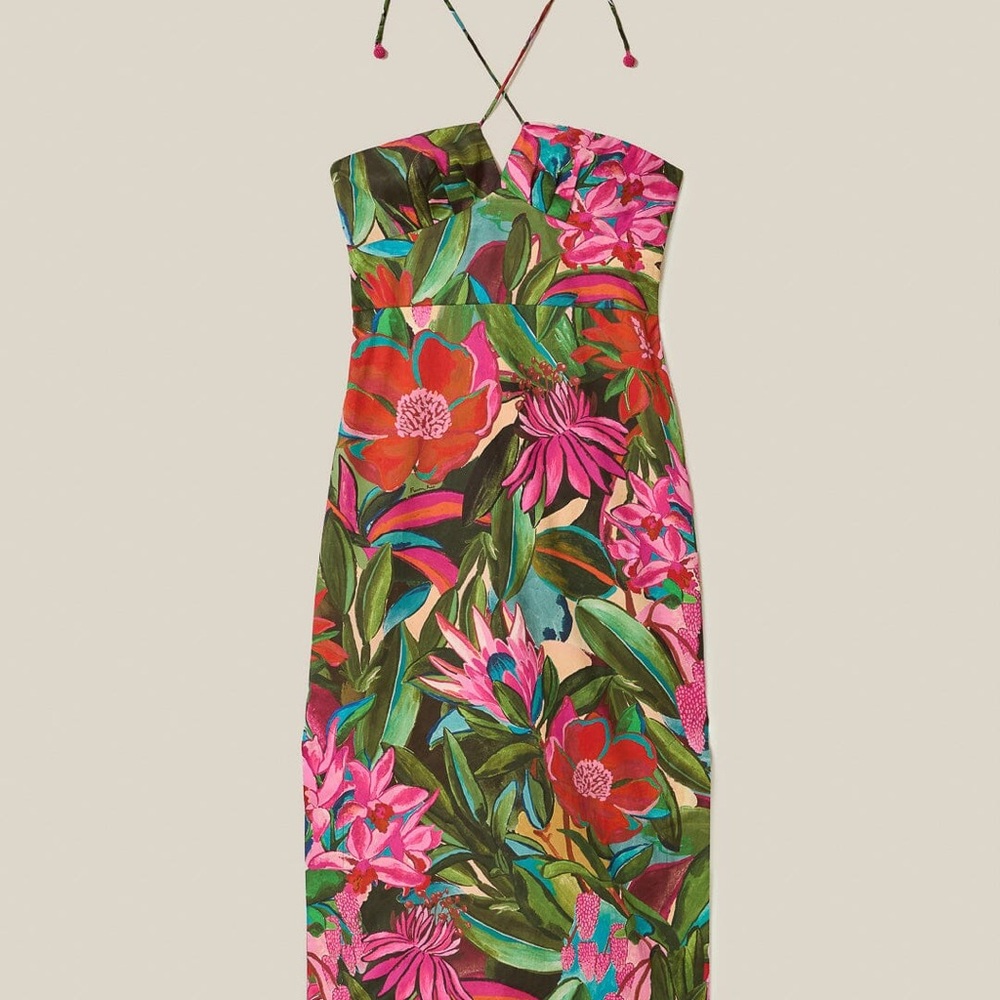 NWT Farm Rio Multicolor Jardin De Reve Organic Cotton Midi Dress - Picture 6 of 6